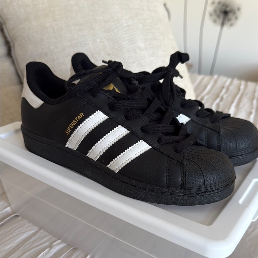 Adidas Black and White Superstar Sneakers with Shell Toe
